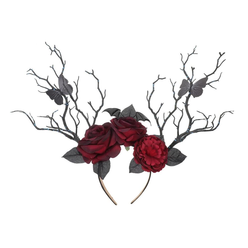 5485 Halloween Headband Rose Flower Crown Gothic Tree Branch Hair Accessory